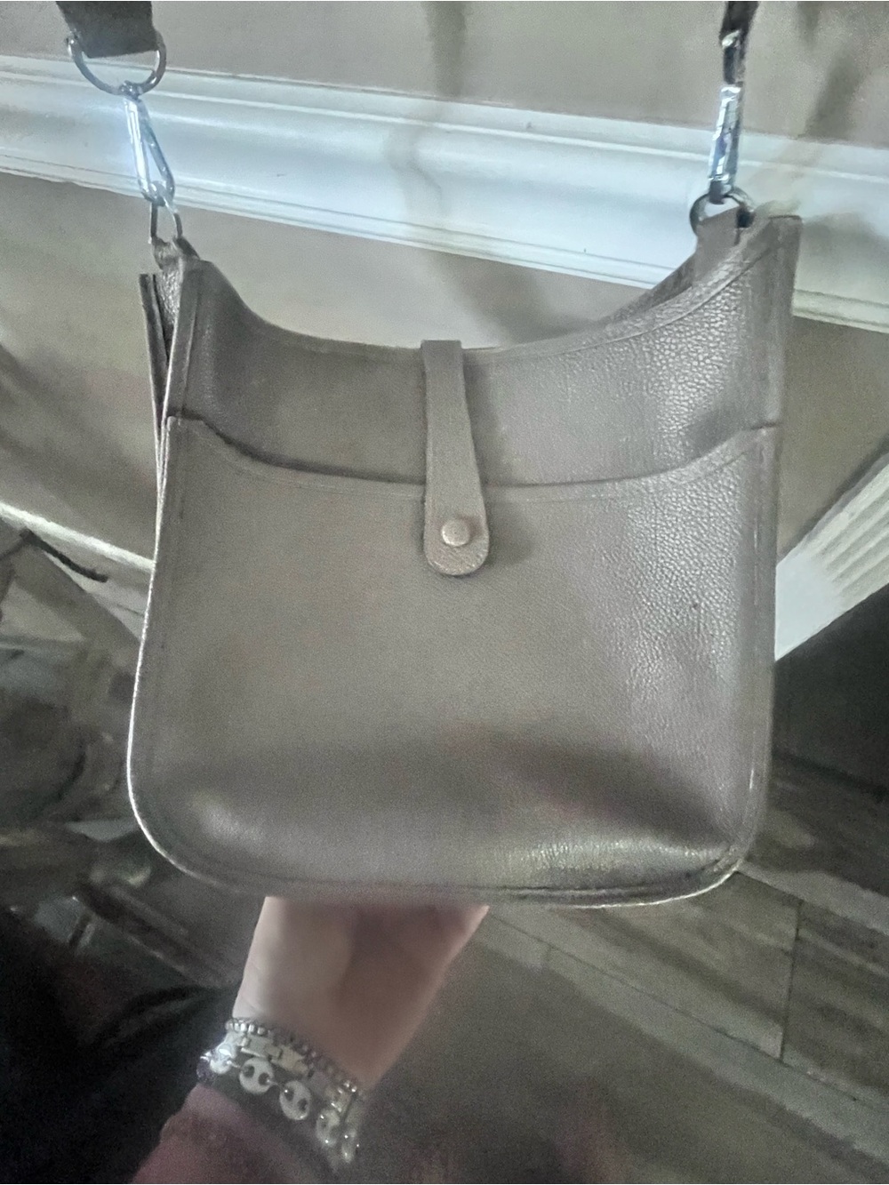 Taupe Perforated Leather Shoulder Bag - Hermes styled - Picture 9 of 12